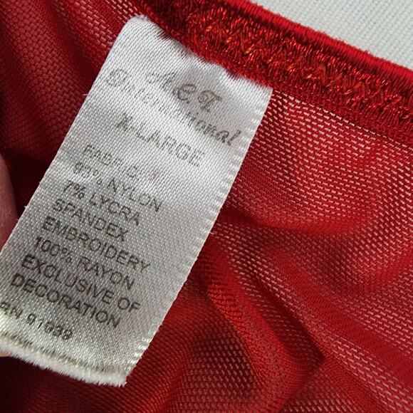 Vintage Women Lingerie Red Black Floral Embroidered Mesh Open Tie Front Sheer XL - Picture 11 of 14